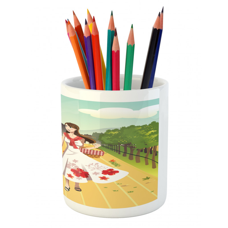 Couple in Vineyard Pencil Pen Holder