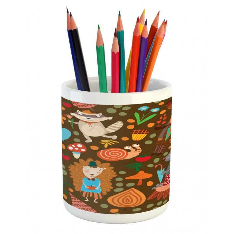 Raccoon and Butterfly Pencil Pen Holder