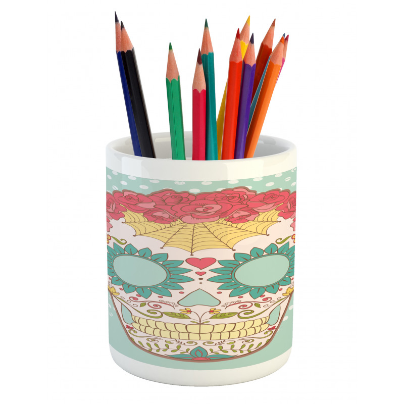 Floral Lady Skull Pencil Pen Holder