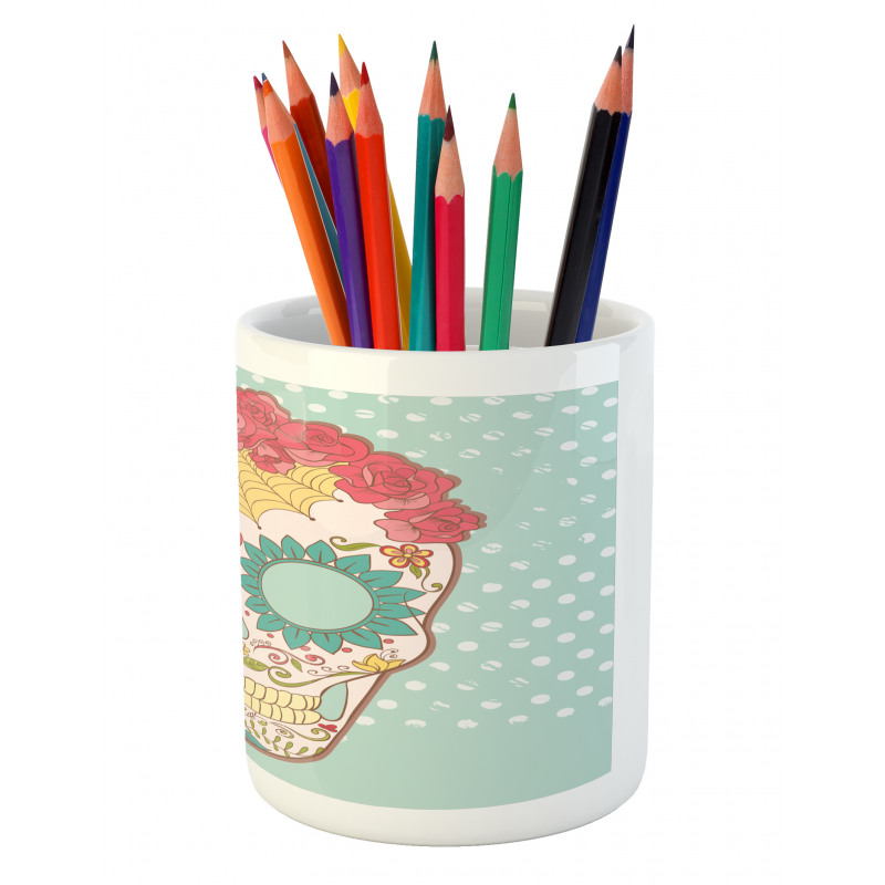 Floral Lady Skull Pencil Pen Holder