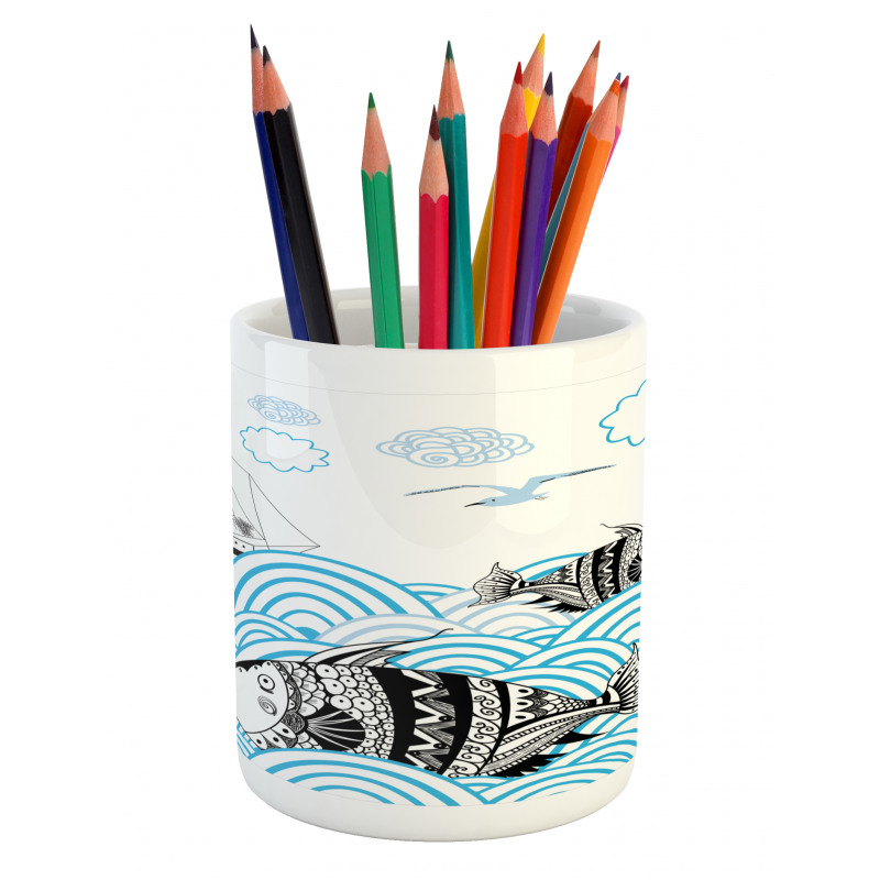 Sketch Boat and Animals Pencil Pen Holder