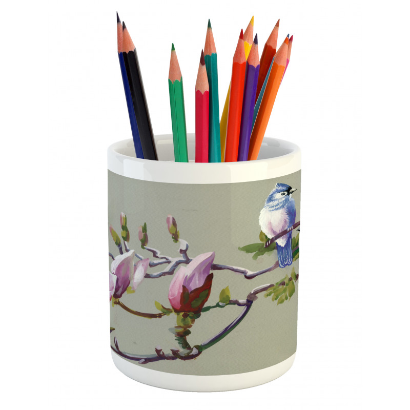 Waxwing Sparrow Bird Pencil Pen Holder