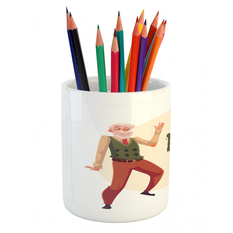 Gray-Haired Old Man Pencil Pen Holder