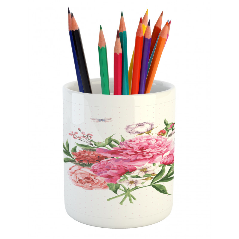 Vintage Bouquet of Flowers Pencil Pen Holder