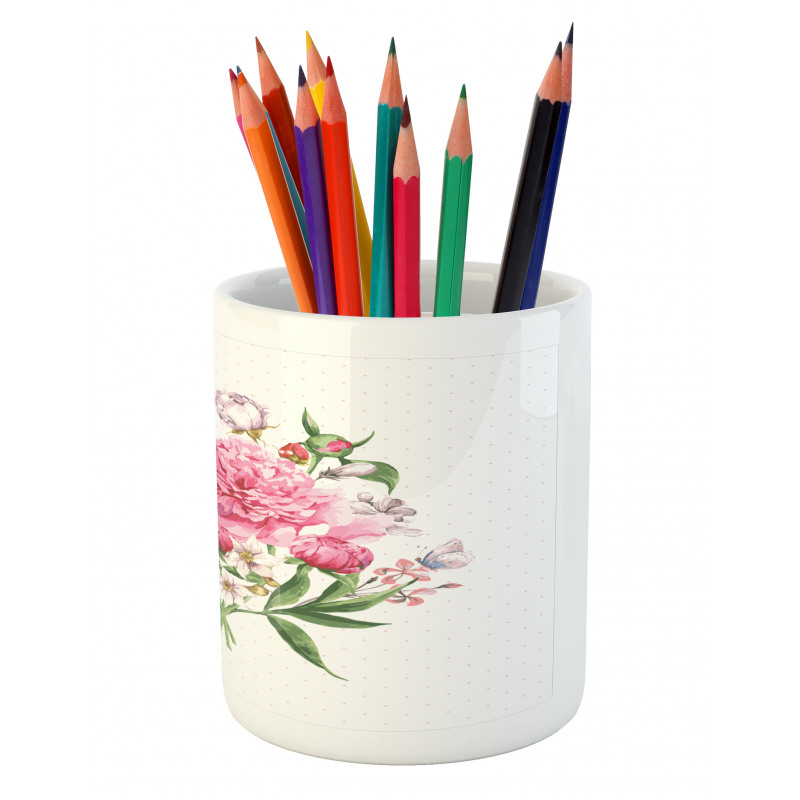 Vintage Bouquet of Flowers Pencil Pen Holder