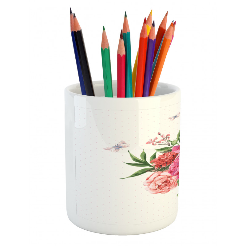 Vintage Bouquet of Flowers Pencil Pen Holder