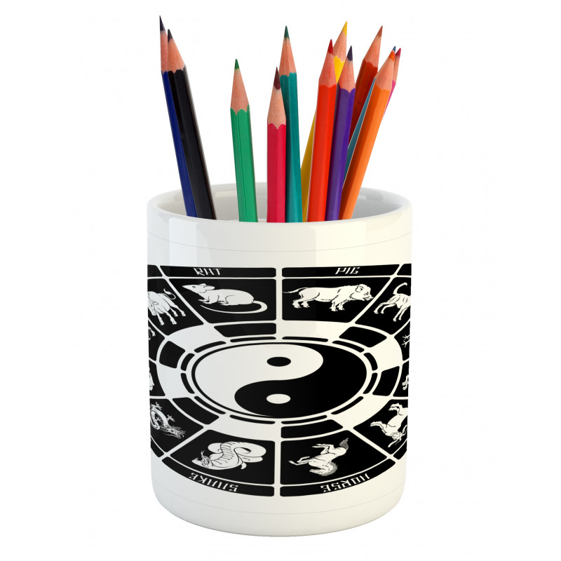 Chinese Horoscope Wheel Pencil Pen Holder