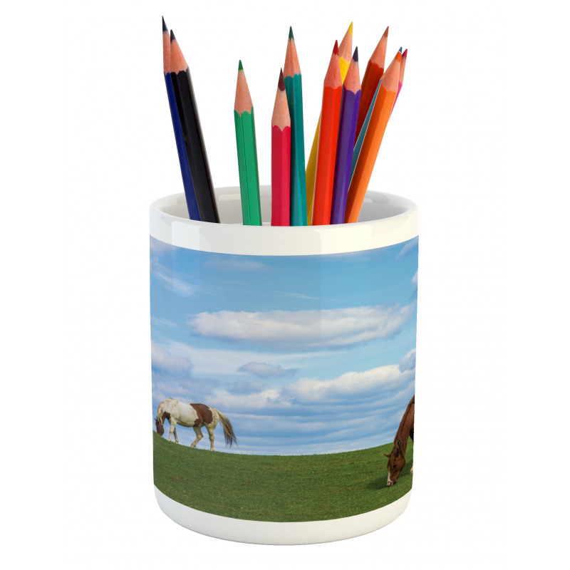 Horses Grazing Meadow Pencil Pen Holder