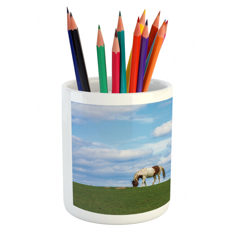 Horses Grazing Meadow Pencil Pen Holder