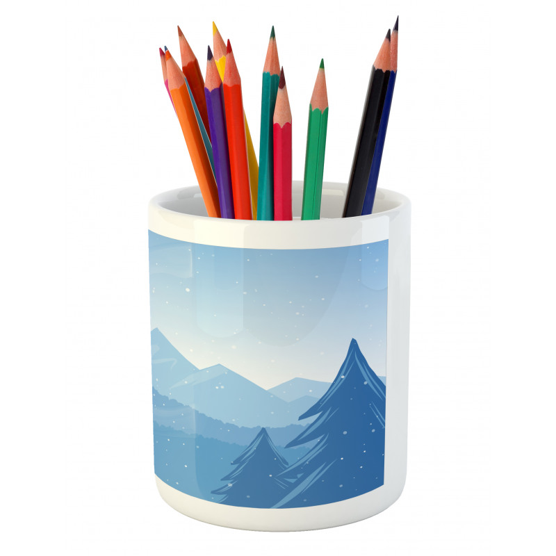 Snow Mountains Trees Pencil Pen Holder