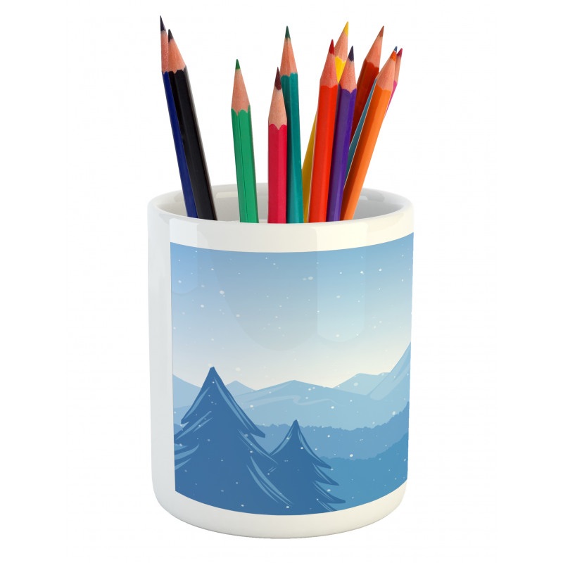 Snow Mountains Trees Pencil Pen Holder