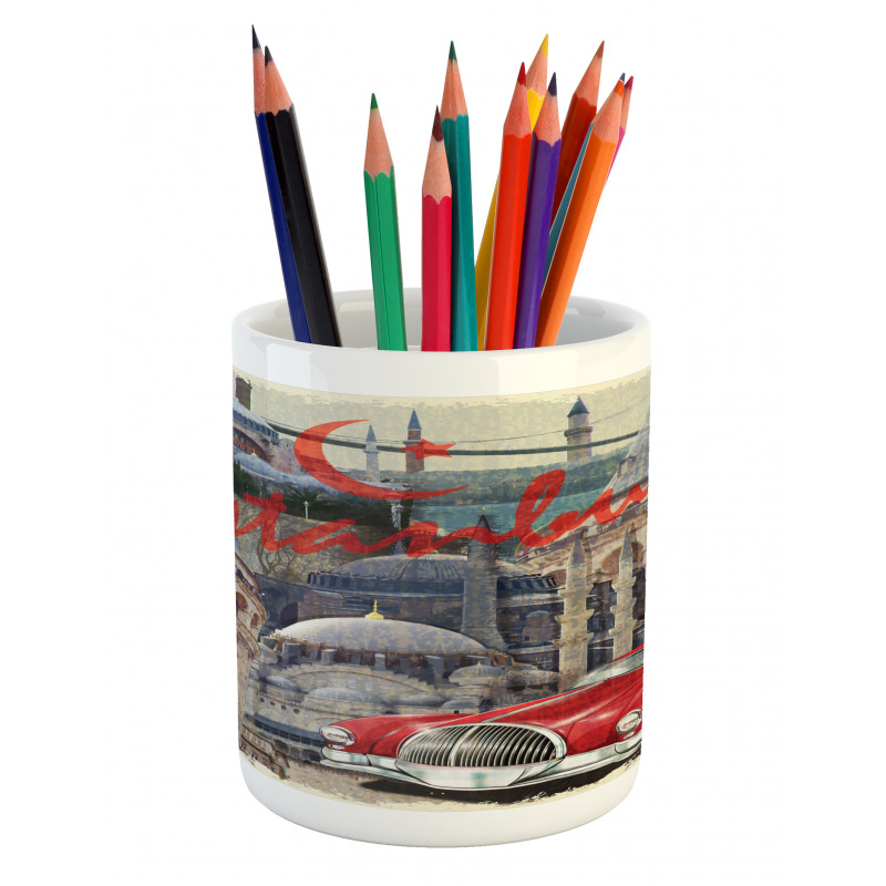 Vintage Collage Car Pencil Pen Holder