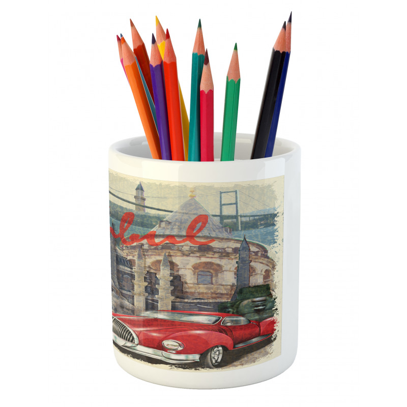 Vintage Collage Car Pencil Pen Holder