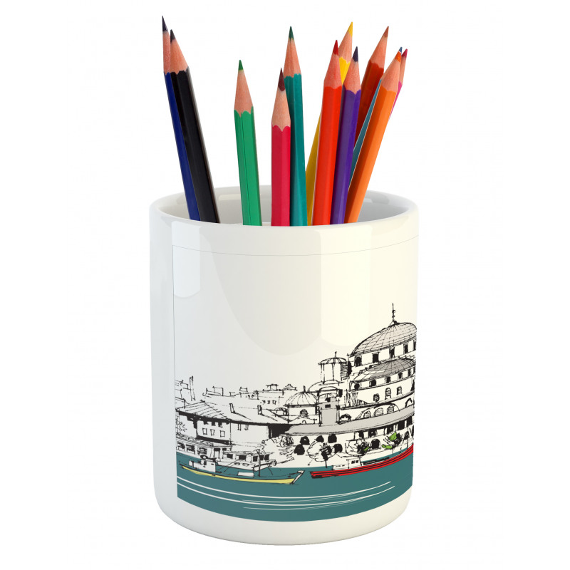 Coastal Town Harbor Pencil Pen Holder