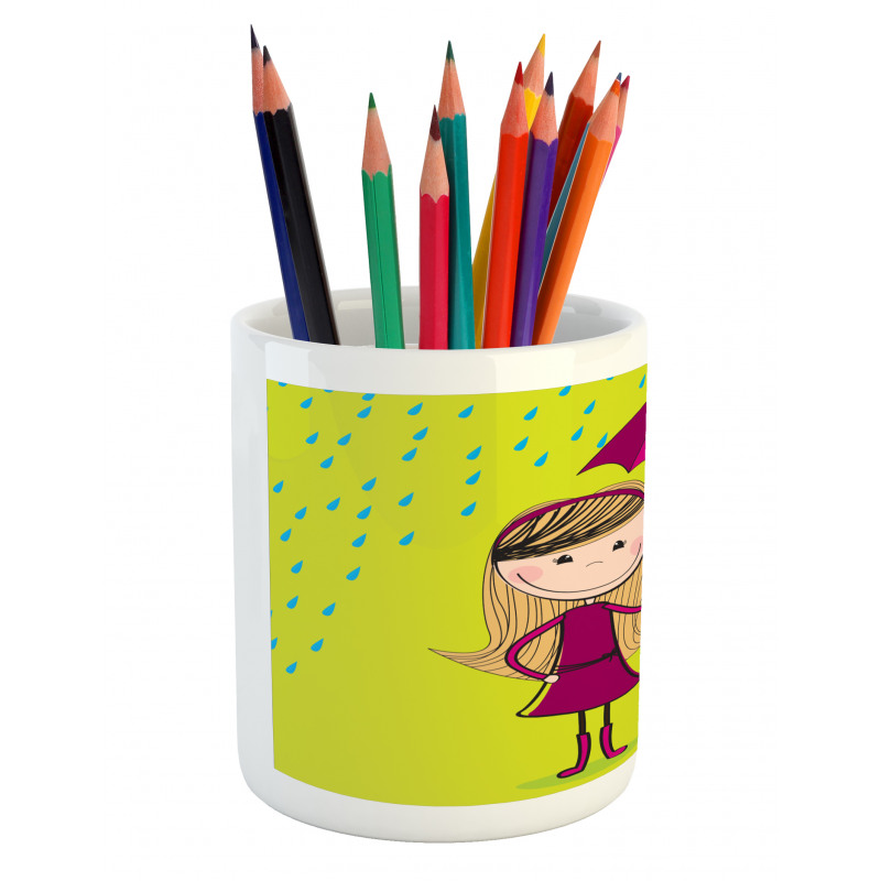 Little Girl Under Raindrop Pencil Pen Holder