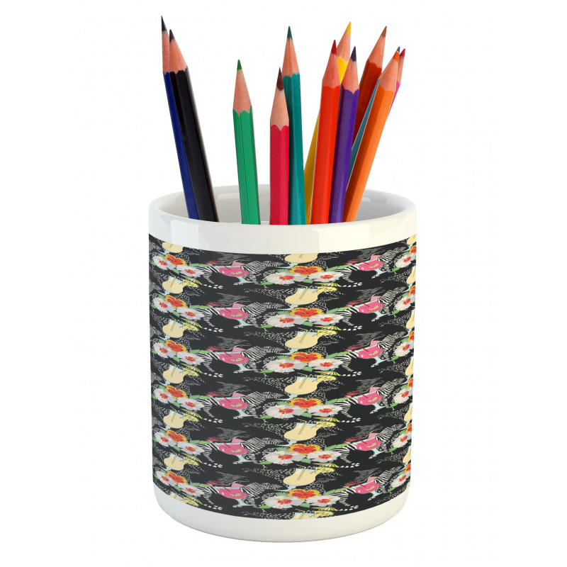 Cocktails Hibiscus Zebra Pencil Pen Holder