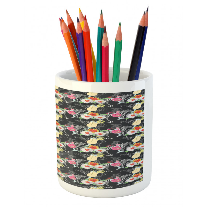 Cocktails Hibiscus Zebra Pencil Pen Holder