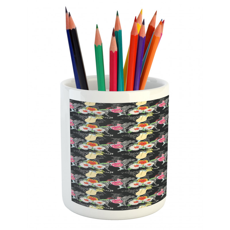 Cocktails Hibiscus Zebra Pencil Pen Holder