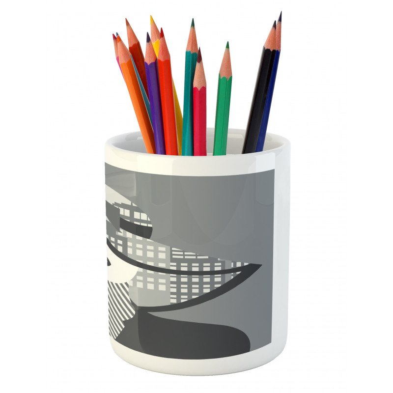 City Silhouette and Lady Art Pencil Pen Holder