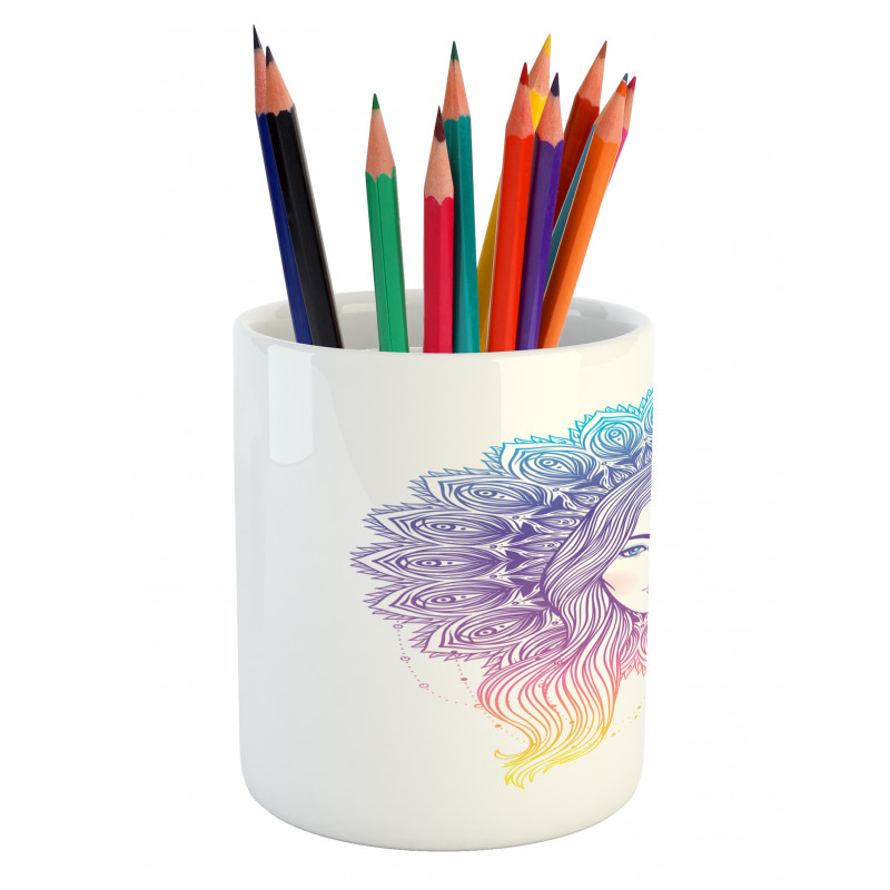 Boho Girl Feather Mandala Pencil Pen Holder