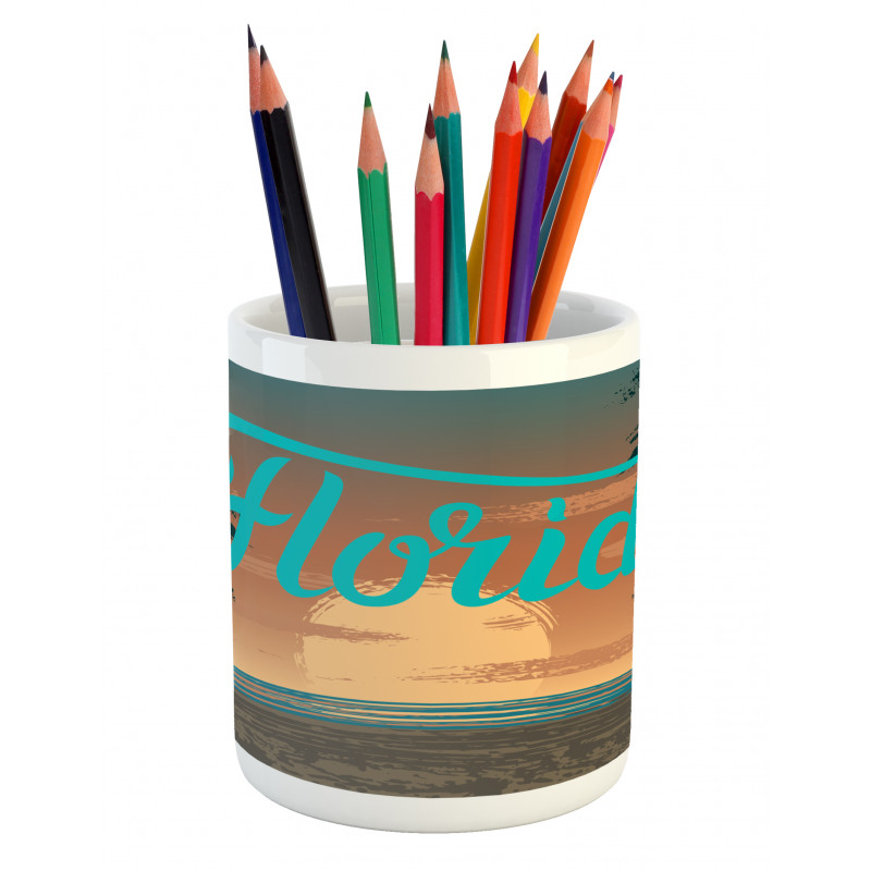 Grunge Sunset Coastline Pencil Pen Holder