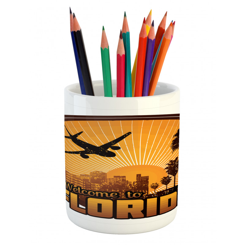 Travel Theme Old Stamp Pencil Pen Holder