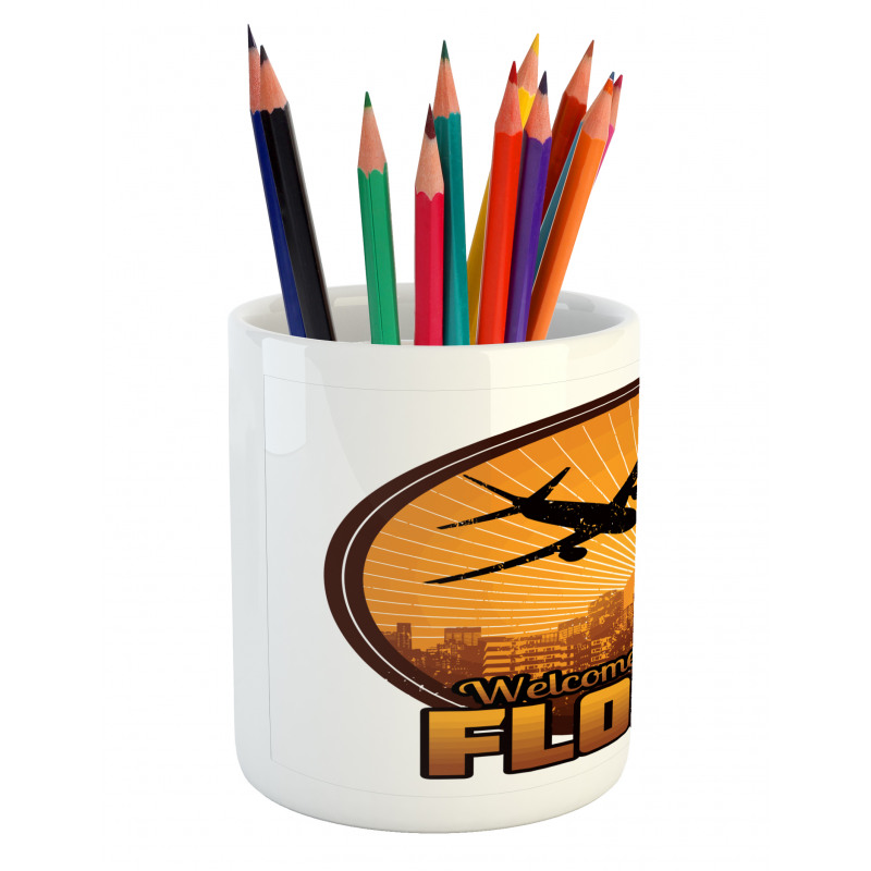 Travel Theme Old Stamp Pencil Pen Holder