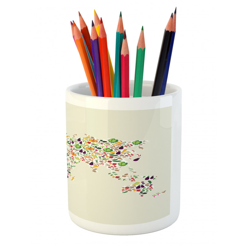 Vegetable Map of World Pencil Pen Holder