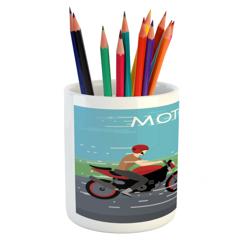 2 Bikers Racing Pencil Pen Holder