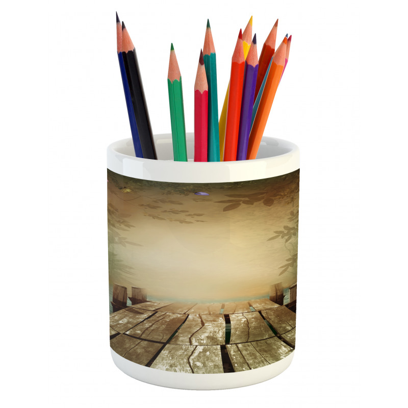 Lake and Blooming Flora Pencil Pen Holder