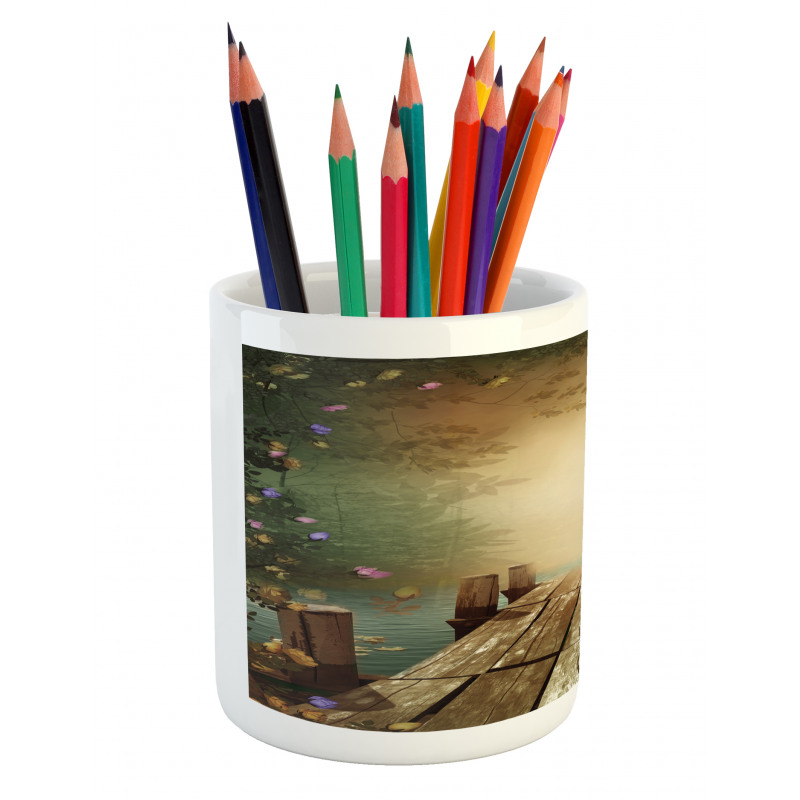 Lake and Blooming Flora Pencil Pen Holder