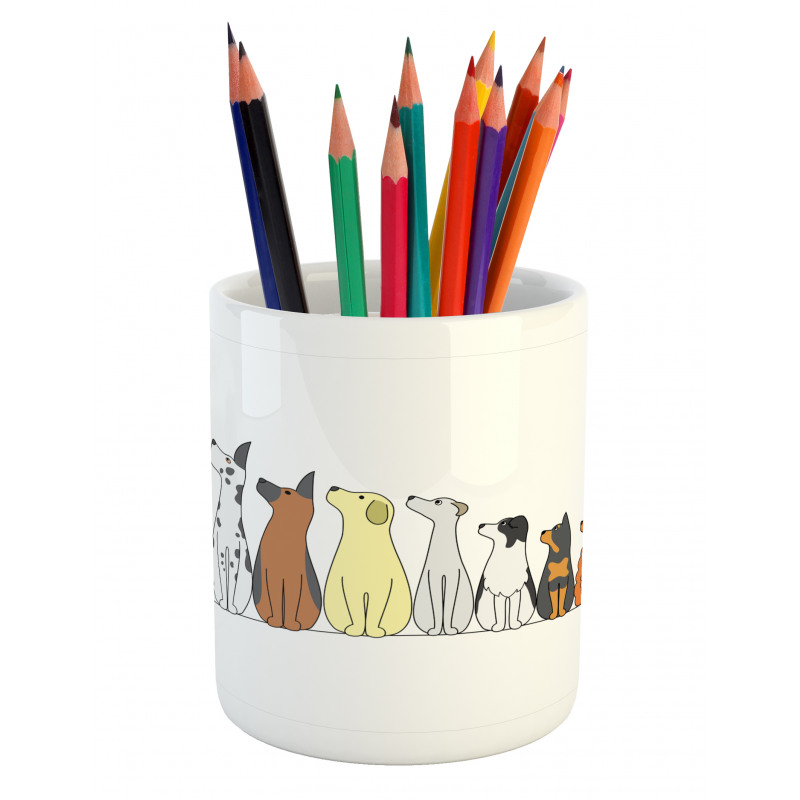 Dogs in a Row Looking Away Pencil Pen Holder