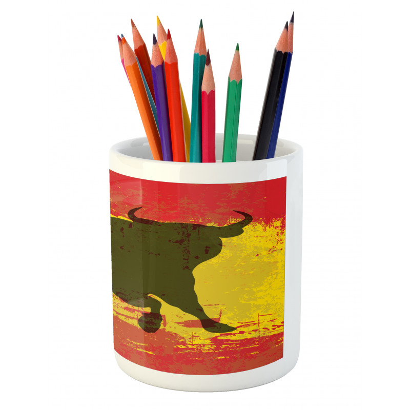 Bull Silhouette on Flag Pencil Pen Holder