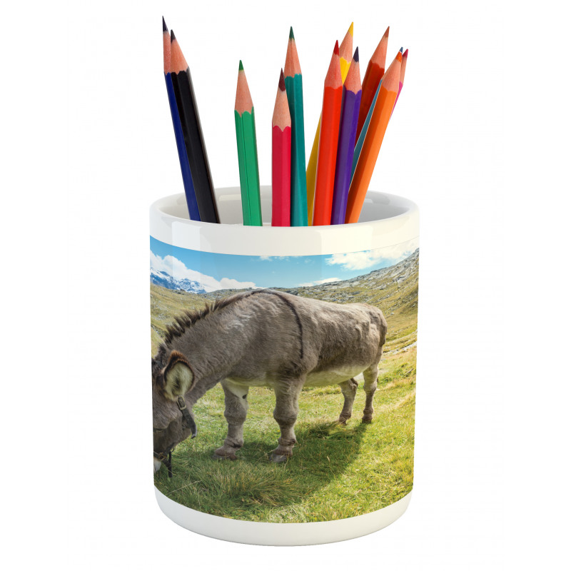 Donkey Eating Grass Mountain Pencil Pen Holder