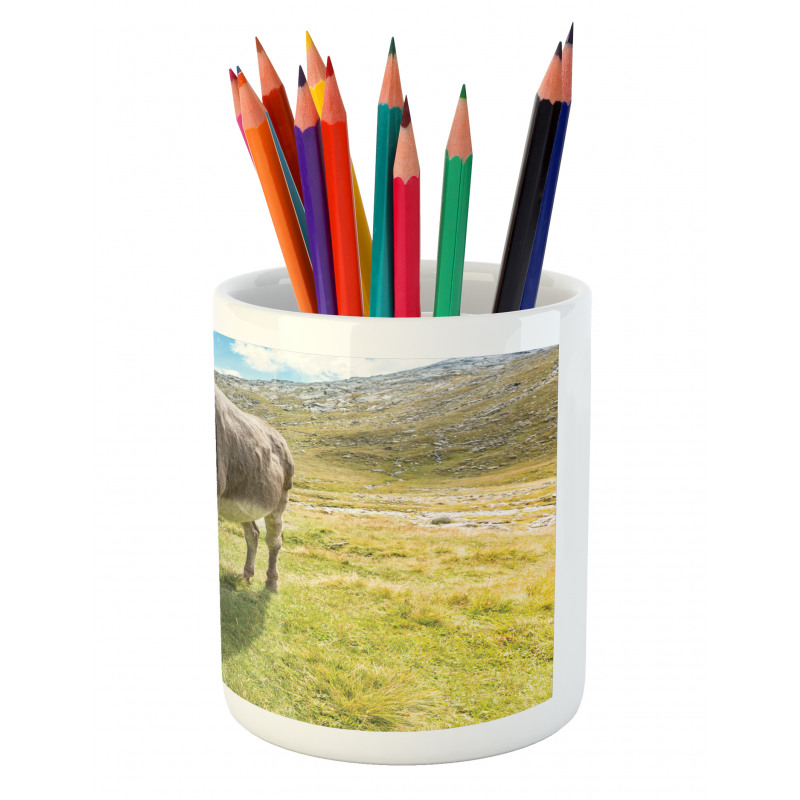 Donkey Eating Grass Mountain Pencil Pen Holder