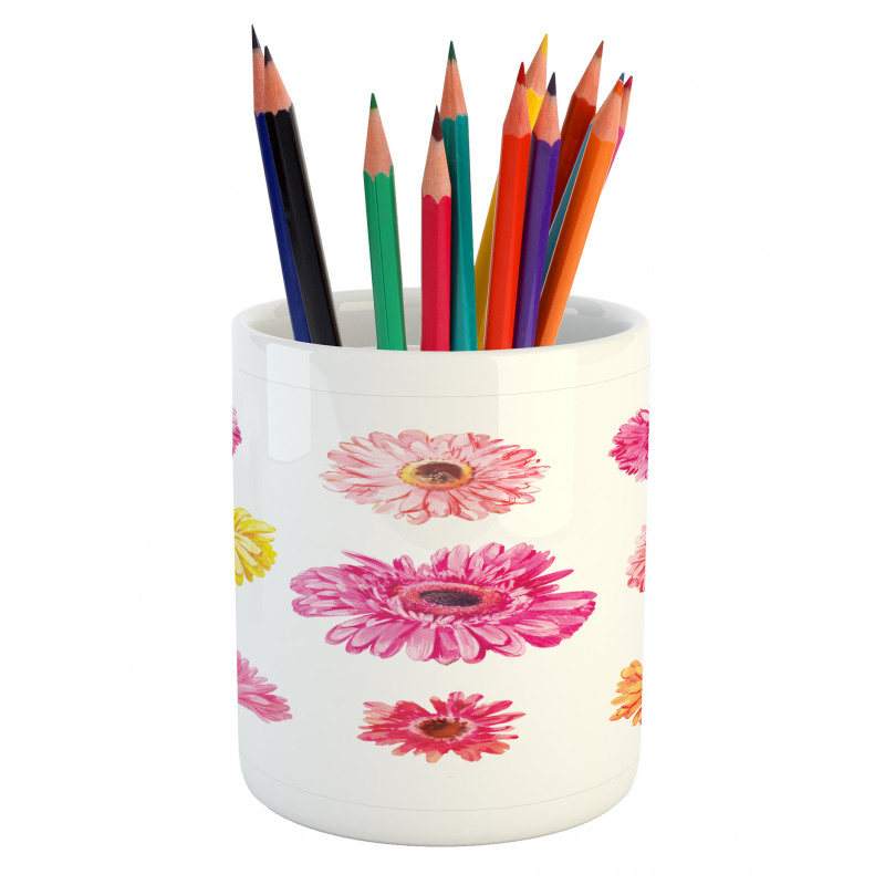 Pink Yellow Flowers Pencil Pen Holder