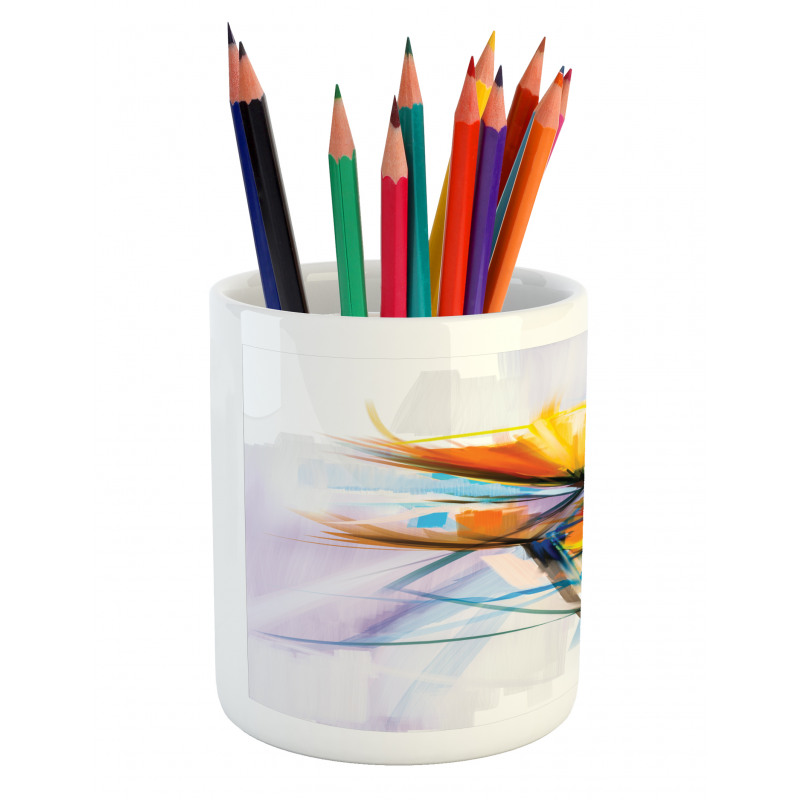 Oil Paint Art Flowers Pencil Pen Holder