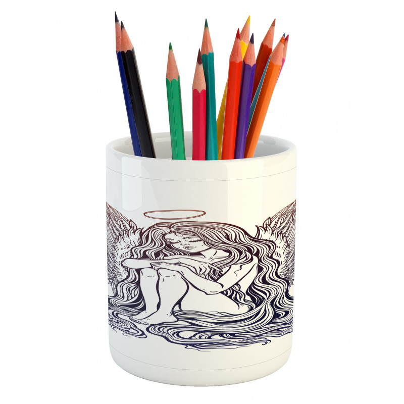 Long Hair Girl and Halo Pencil Pen Holder