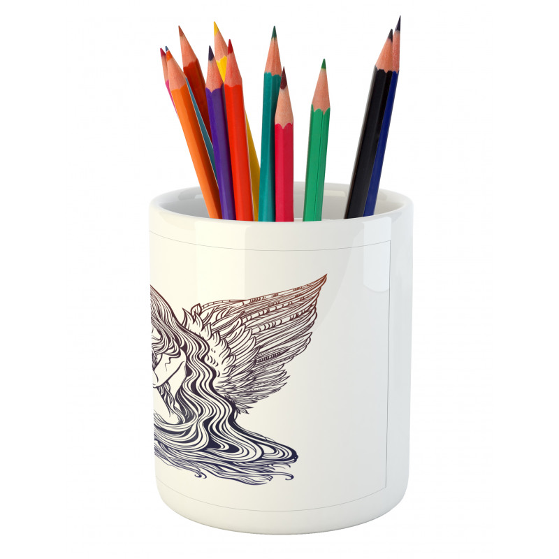 Long Hair Girl and Halo Pencil Pen Holder