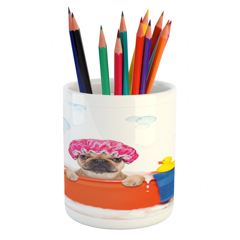 Dog Having a Bath Tub Pencil Pen Holder