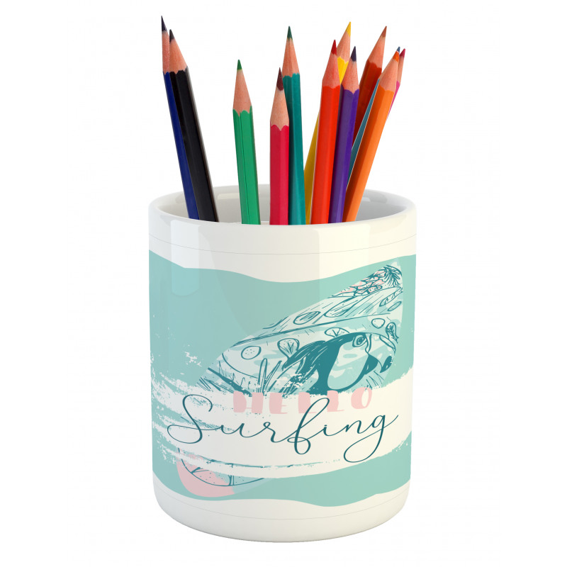 Surfboard with Flowers Pencil Pen Holder