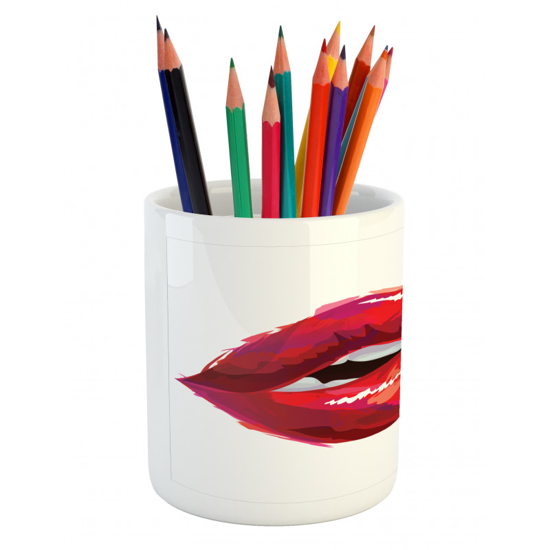 Woman Biting Lips Pencil Pen Holder