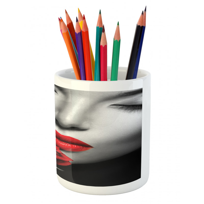 A Young Lady Holding Red Rose Pencil Pen Holder