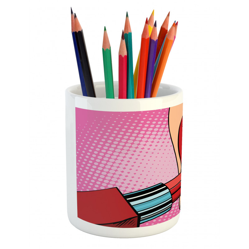 Halftone Comic Pop Art Girl Pencil Pen Holder