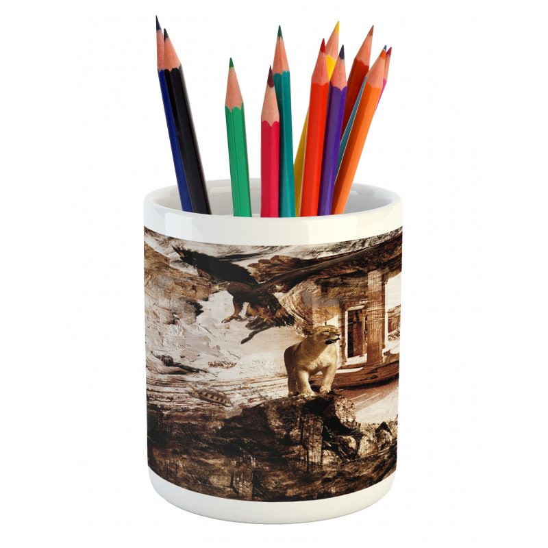 Lion and Hawk Pencil Pen Holder