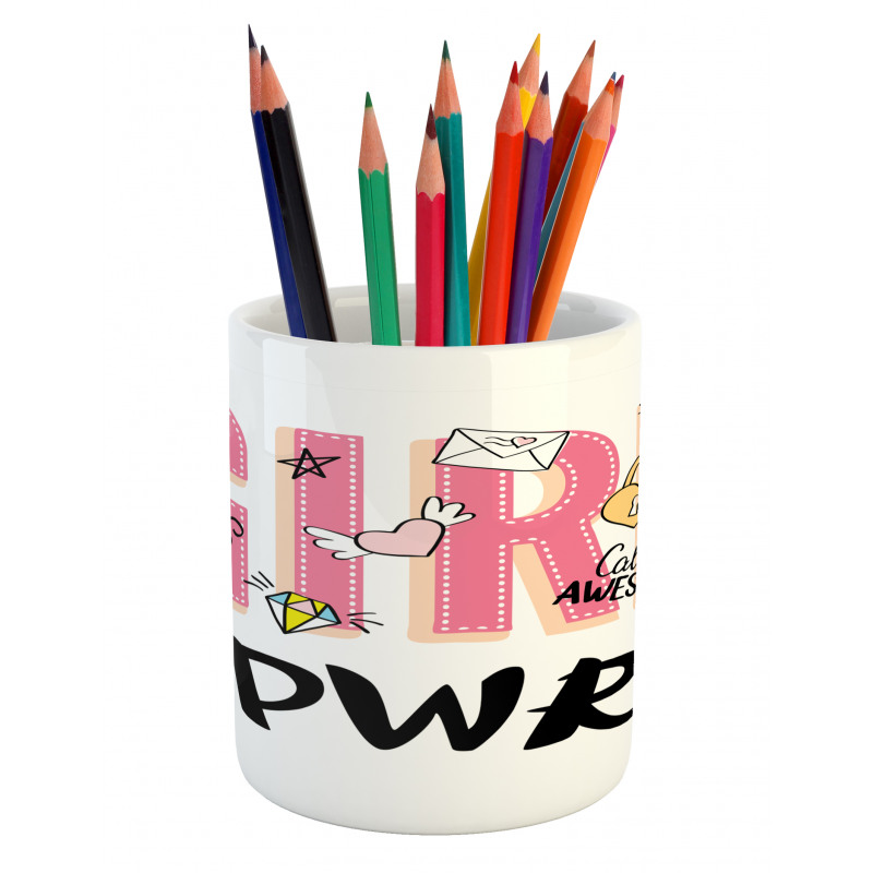 Girl Power with Hearts Pencil Pen Holder