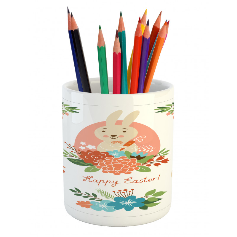 Pastel Bunny Flowers Cartoon Pencil Pen Holder