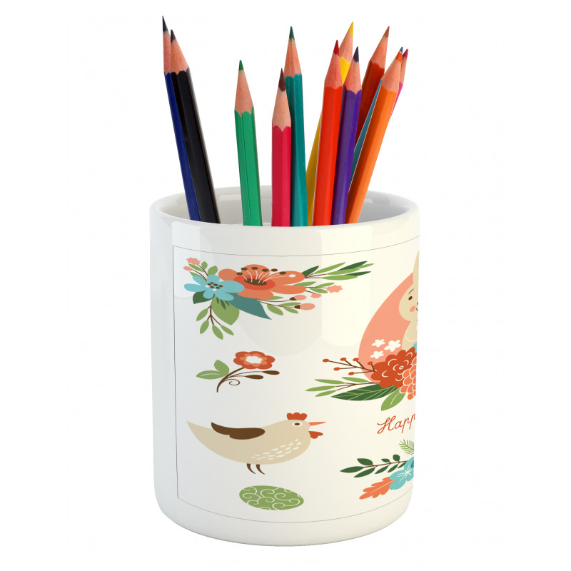 Pastel Bunny Flowers Cartoon Pencil Pen Holder