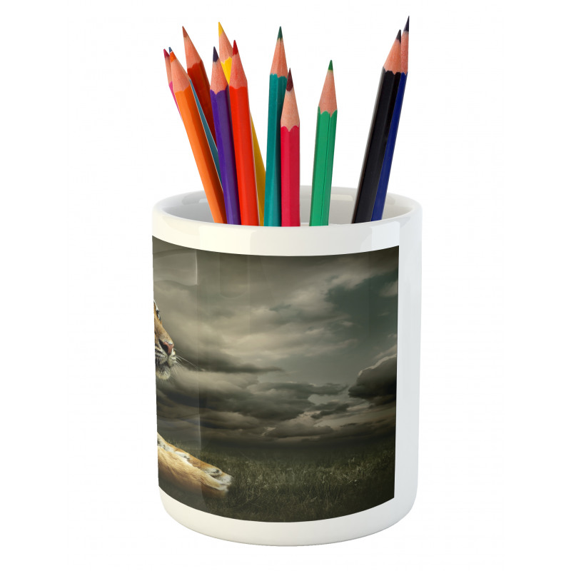 Jungle African Cat Clouds Pencil Pen Holder