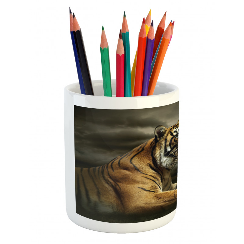 Jungle African Cat Clouds Pencil Pen Holder